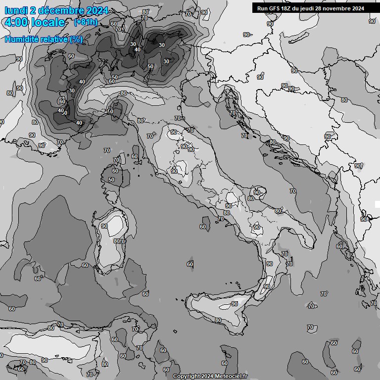 Modele GFS - Carte prvisions 